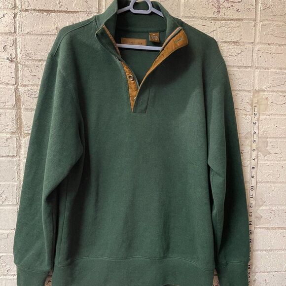 Clearwater Outfitter Sweater Mens Medium Green Henley Collar Elbow Patches - Picture 2 of 7